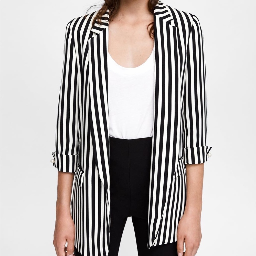 Zara basic striped long blazer
